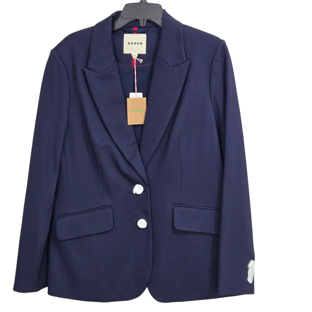 Boden Marylebone Ponte Blazer Womens 14R Navy Blue minimalist Jacket Office NEW